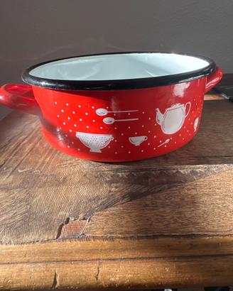Casseruola Bassa Smaltata Rossa Vintage anni 70