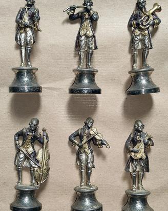 Giuseppe Vasari – set 6 Musicanti vintage metallo