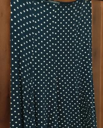 Gonna midi a trapezio blu navy a
pois bianchi  42