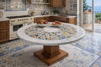 PIANO TAVOLO IN MARMO BIANCO CARRARA/RIGGIOLE NAPO