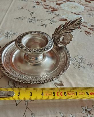 Portacandela vintage argentato con manico