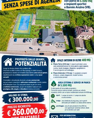 Ampio immobile e impianti sportivi a Bannio Anzino