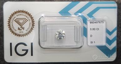 0.80 D SI1 3EX N Diamante NATURALE Certificato IGI