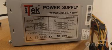 ALIMENTATORE per Case PC ITEK ATX 500W 20+4PIN