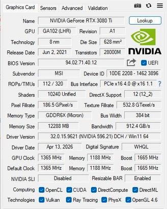 scheda video RTX 3080 TI MSI VENTUS