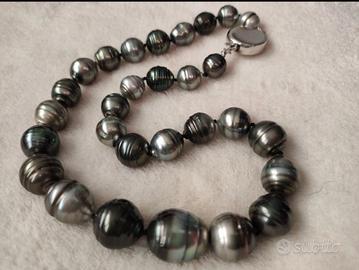 Collana di vere perle di Tahiti barocche