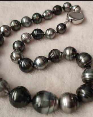 Collana di vere perle di Tahiti barocche