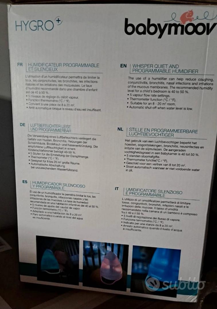 Babymoov Hygro Plus Umidificatore Digitale Con Luce Notturna - Controllo Umidit&agrave; Automatico, Diffusore Oli Essenziali