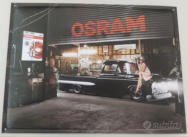 Targa pubblicitaria OSRAM in metallo a sbalzo 