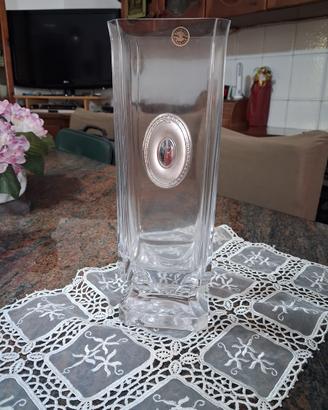 Vaso in cristallo con inserto argentato nuovo