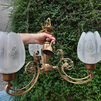 Lampadario bronzo dorato e vetro satinato