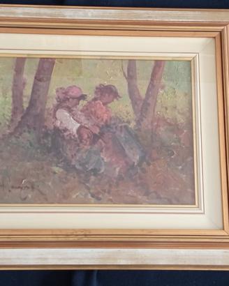A. Pecoraro - Contadine nel bosco - Olio su tela