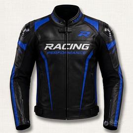 Giubbino Moto Pelle Nero/Blu con protezioni