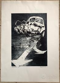 Litografia Renzo Vespignani “l’incidente”