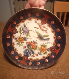 Cina - Piatto dorato con uccellini ceramica artis
