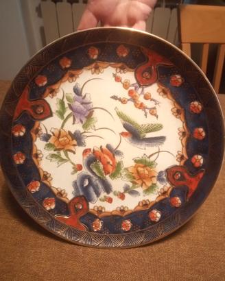 Cina - Piatto dorato con uccellini ceramica artis