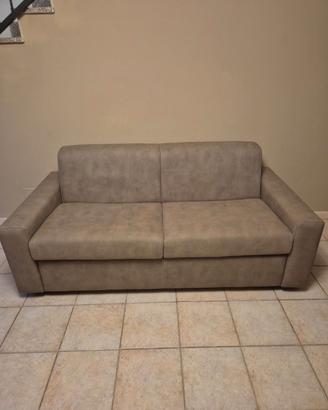 Divano letto 3 posti effetto Nabuk color tortora