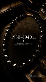 Antico collier grandi perle vetro nero jet anni 30