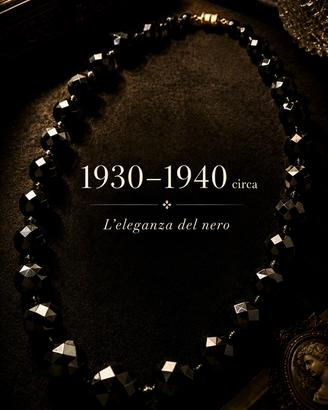 Antico collier grandi perle vetro nero jet anni 30