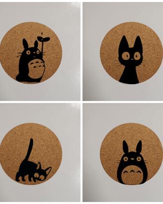 4 sottobicchieri sughero Totoro e Jiji 