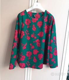 👚Blusa floreale ,fondo verde , rose peonie 🌷