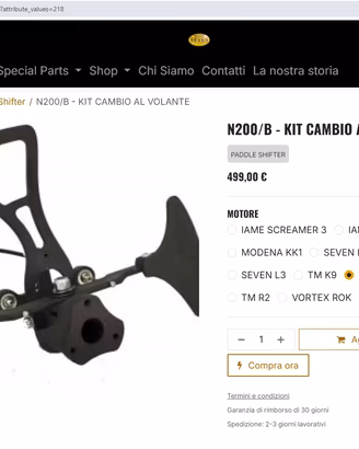 Cambio al volante Motori Seven per go kart