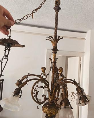 Lampadario in ottone anni 50 con angioletti