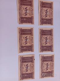 Lotto 6 banconote 1 Lira 1939 Regno d'Italia