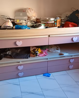doppio letto 6 cassetti con scrivanie estraibili 