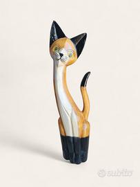 Scultura decorativa in legno intagliato – Gatto 