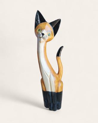 Scultura decorativa in legno intagliato – Gatto 