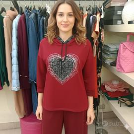 Felpa con Cappuccio Bordo e Fantasia Cuore Glitter
