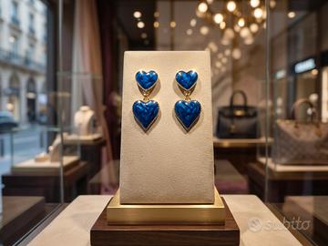 Orecchini cuori blu e oro🎀