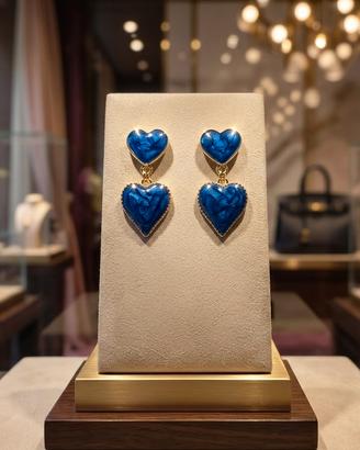 Orecchini cuori blu e oro🎀