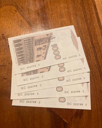 5 Banconote da Lire 1000 Marco Polo FDS