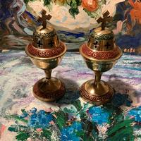 Coppia Lumini smaltati Ceruti Firenze Arte Sacra