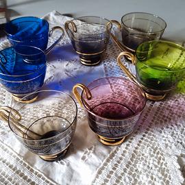 Tazzine da caffè in vetro soffiato colorato anni '