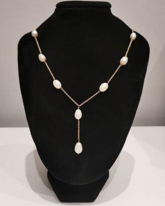 Collana modello lariat in oro giallo 18KT e perle