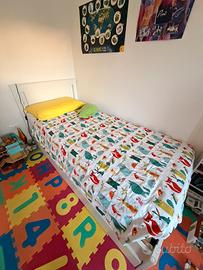 Letto singolo ikea 9x200 bianco+rete+2 cassettoni