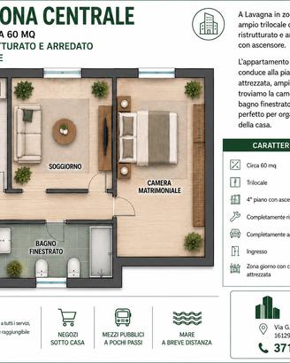 Lavagna ampio trilocale libero da subito