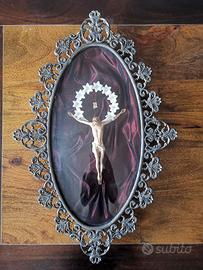 Crocefisso vintage con teca in vetro e luci
