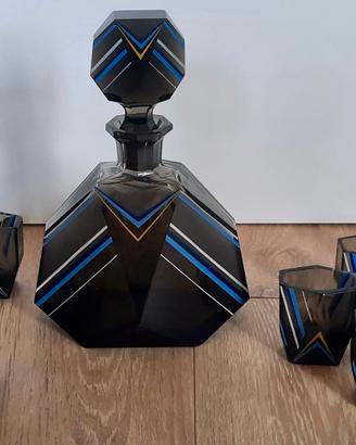 Art Deco Antiquariato: Bottiglia con 12 bicchieri