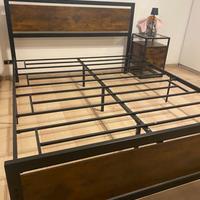 Letto struttura acciaio + inserti legno industrial