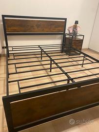 Letto struttura acciaio + inserti legno industrial