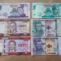 Set collezione 6 banconote Liberia Eswatini Malawi
