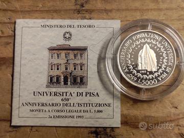 5000 LIRE-"UNIVERSITA' DI PISA-650°-ANNO 1993-FOTO