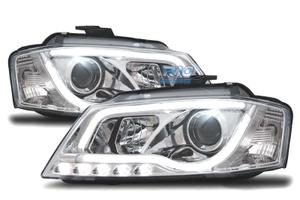 FARI AUDI A3 8P 08-12 LUCE DIURNA A TUBO FONDO CRO