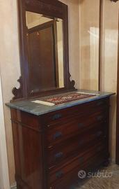 CASSETTIERA LEGNO CON RIPIANO IN MARMO E SPECCHIO