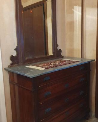 CASSETTIERA LEGNO CON RIPIANO IN MARMO E SPECCHIO