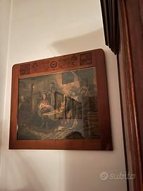 Quadro sacro natività con cornice in legno